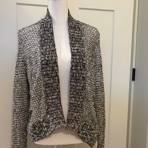 Chicos Womens Black White Shawl Collard Cardigan Size L Stylish Functional